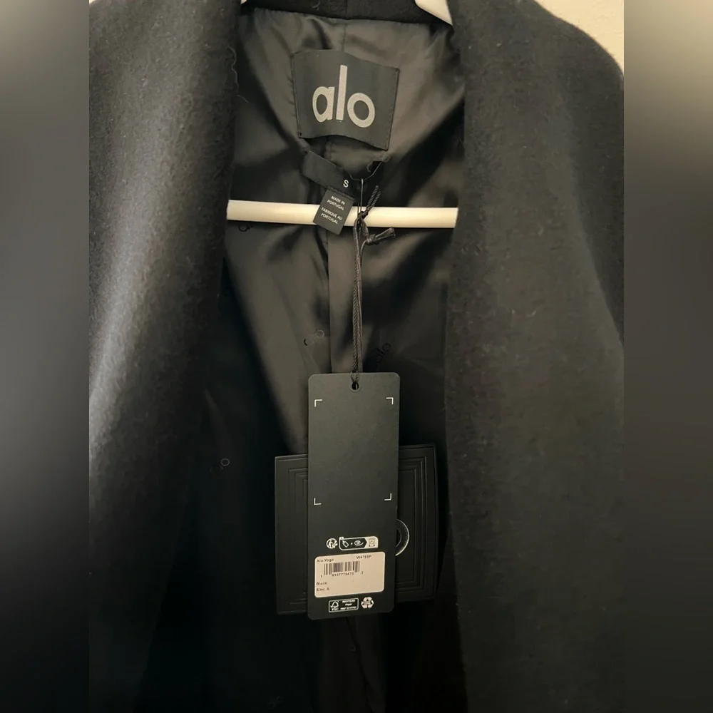 NWT Alo Yoga Wool Blend Night Fall Black Long Coat Size Small